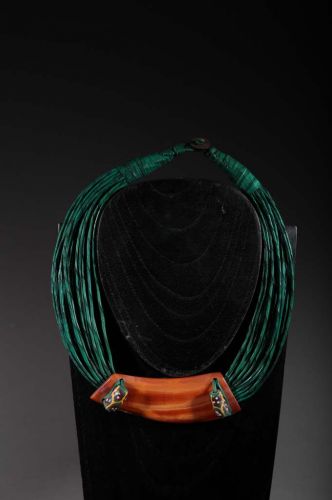 Tribal necklace leather and ivory of phacochère 