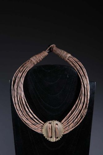 Tribal necklace leather and bronze 
