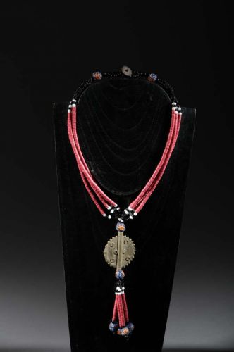 Collier ethnique coffi, bronze et pate de verre 